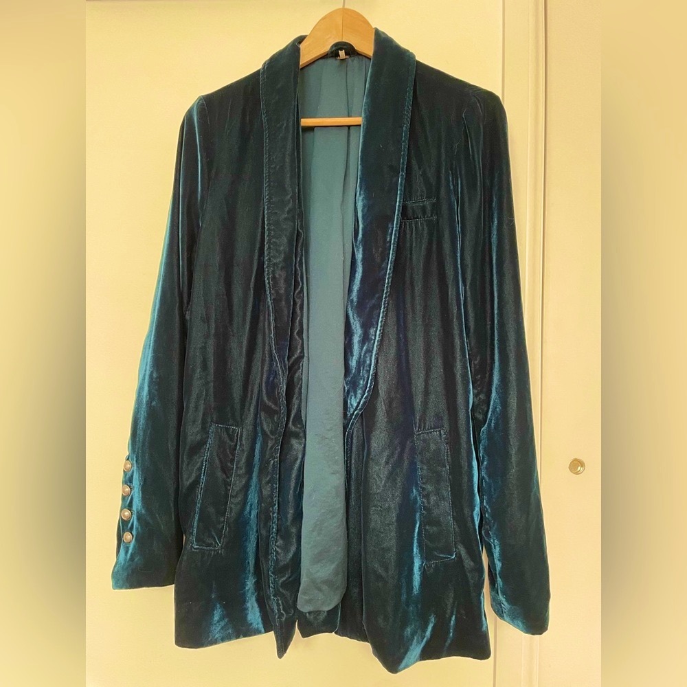 Free People Blazer Sz S Pre-Own Velvet Vintage Longline/Boyfriend/Military Teal
